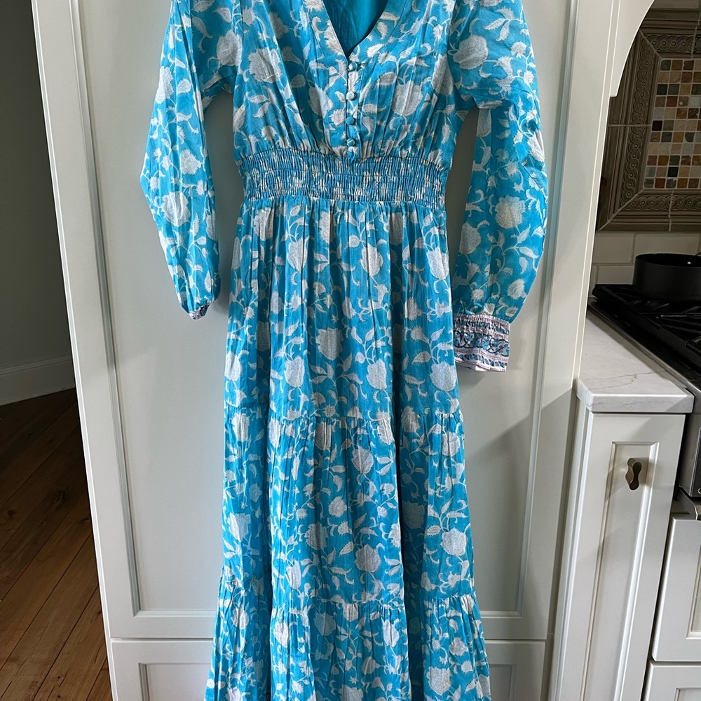 Billie Organic Cotton Block Print Dress - Lotus Blue